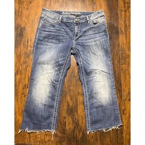 Harley-Davidson Womens 18 Tall Wing Logo Embroidered Raw Hem Denim Jeans Blue